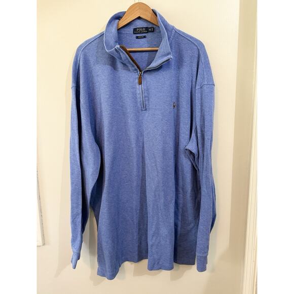 Polo Ralph Lauren Estate Rib Pullover Mens 2XLT Baby Blue 1/4 Zip Pony Sweater - Picture 1 of 6